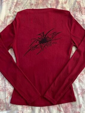 Off-Shoulder Long Sleeve Top in Deep Red